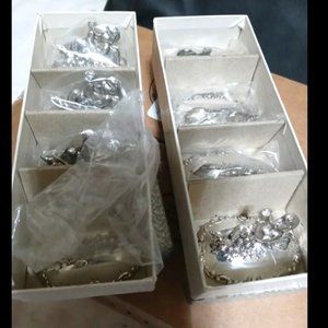 2 Boxes Set of Place card holders. Silver enamel plate